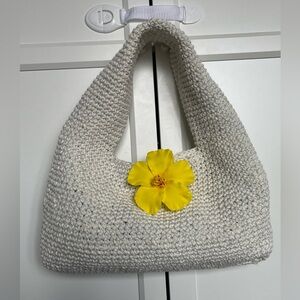 28$ ❤️ White Crochet Shoulder Bag Tote Bag with Flower